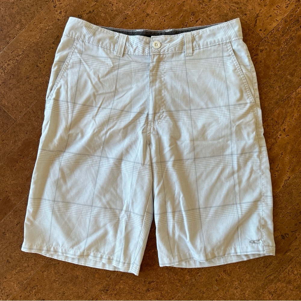 O’Neill Light Grey Plaid Men’s Size 32 Polyester/Viscose Shorts